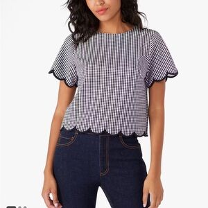 Kate Spade Jazzy Gingham Scalloped Ponte Top Black White Women’s Large L